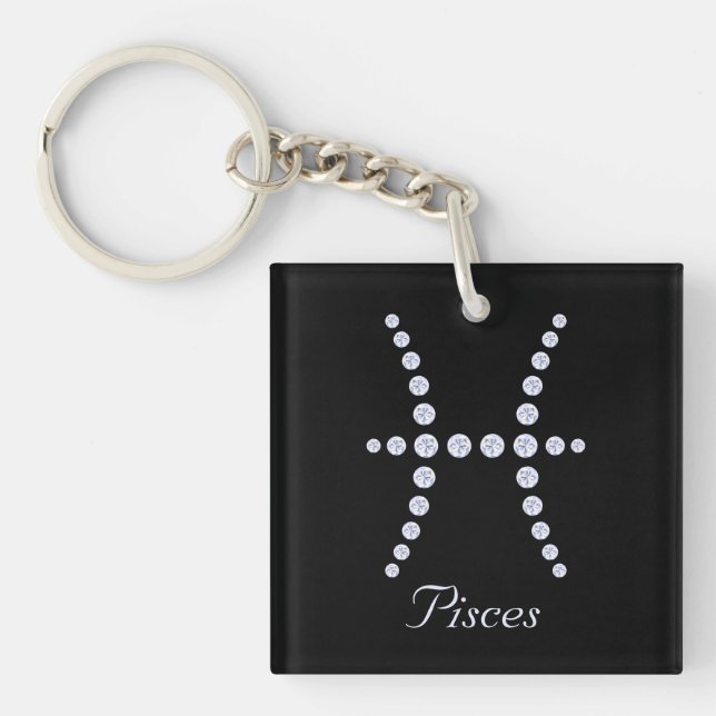 Sparkly Diamond Pisces Symbol   Keychain (Front)