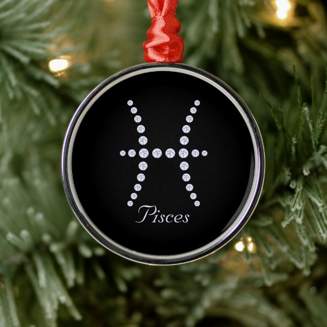 Sparkly Diamond Pisces Symbol  Metal Ornament (Tree)