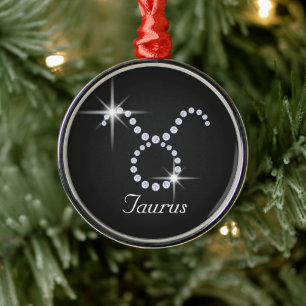 Sparkly Diamond Taurus Metal Ornament