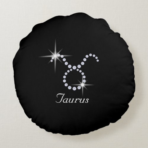 Sparkly Diamond Taurus  Round Pillow