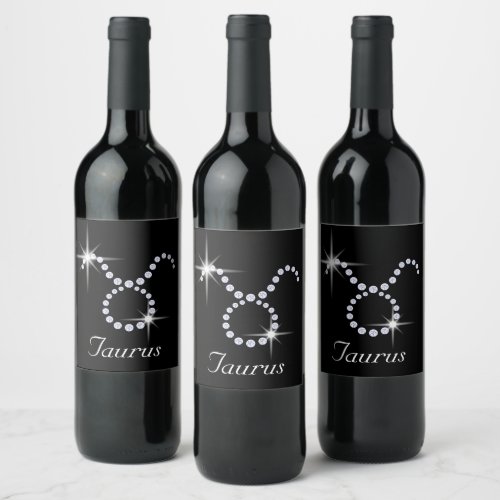 Sparkly Diamond Taurus Symbol Wine Label