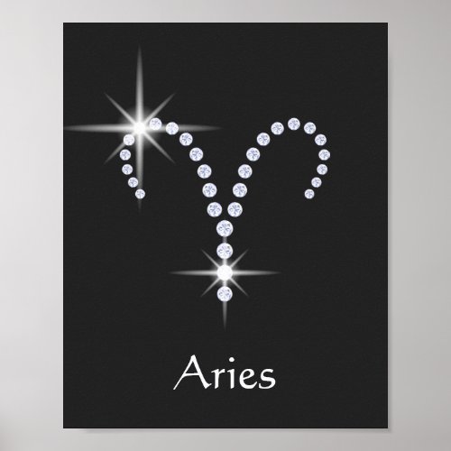 Sparkly Diamonds Aries Zodiac Symbol  Poster