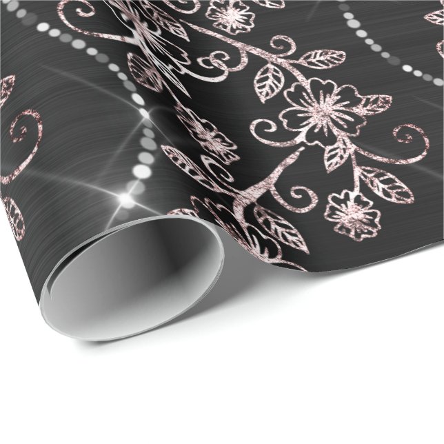 Sparkly Diamonds Blush Pearl Black Pink Rose Gold Wrapping Paper (Roll Corner)