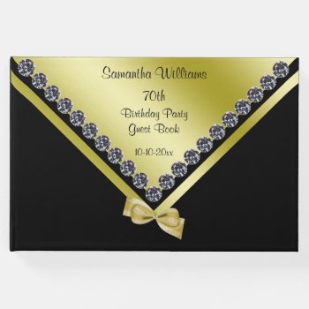 Sparkly Diamonds & Gold Bow 70th Birthday Guest Book by shm_graphics at Zazzle