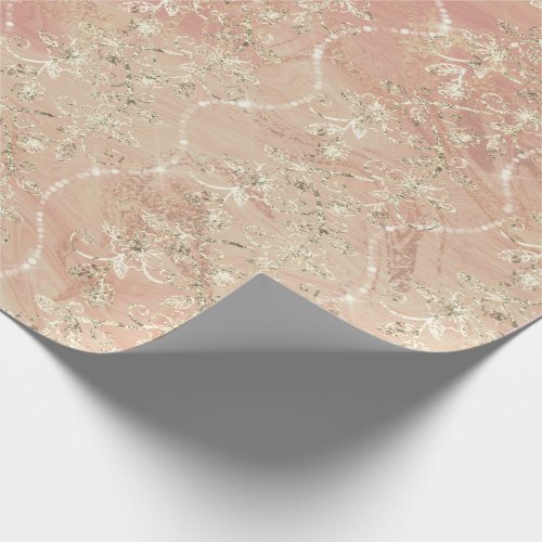 Sparkly Diamonds Marble Foxier Pink Rose Gold Wrapping Paper