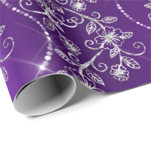 Sparkly Diamonds Purple Plum  White Gray Wrapping Paper