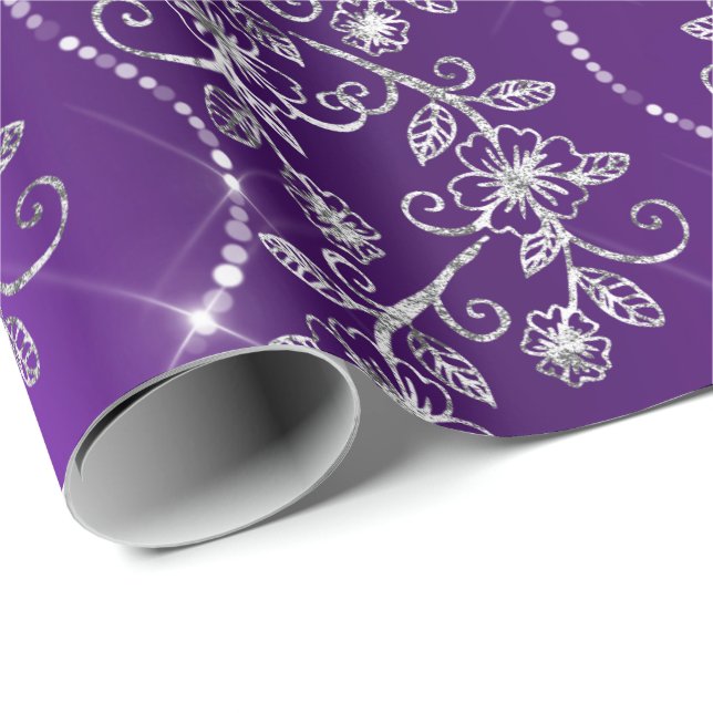 Sparkly Diamonds Purple Plum  White Gray Wrapping Paper (Roll Corner)