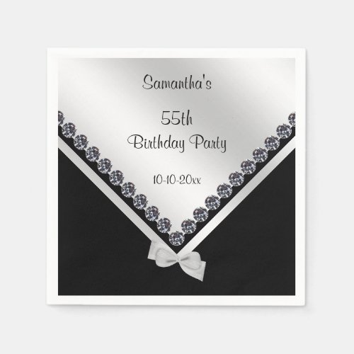 Sparkly Diamonds  Silver Bow 55th Birthday Paper Napkins