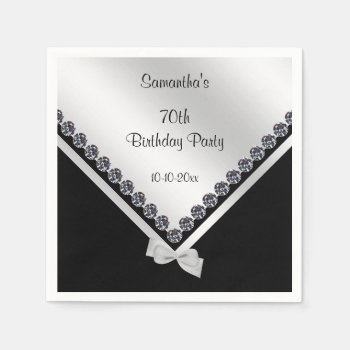 Sparkly Diamonds & Silver Bow 70th Birthday Napkins by shm_graphics at Zazzle