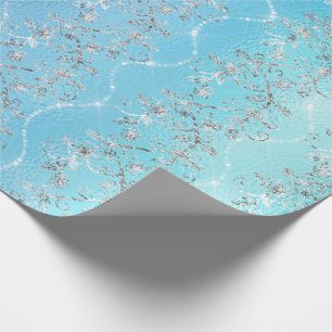 Sparkly Diamonds Silver Gray Blue Ocean Glass Wrapping Paper
