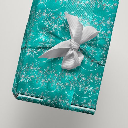 Sparkly Diamonds Silver Gray Teal Blue Glass Wrapping Paper