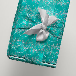 Sparkly Diamonds Silver Gray Teal Tiffany Glass Wrapping Paper