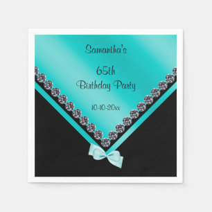 Sparkly Diamonds & Teal Bow 65th Birthday Paper Napkins