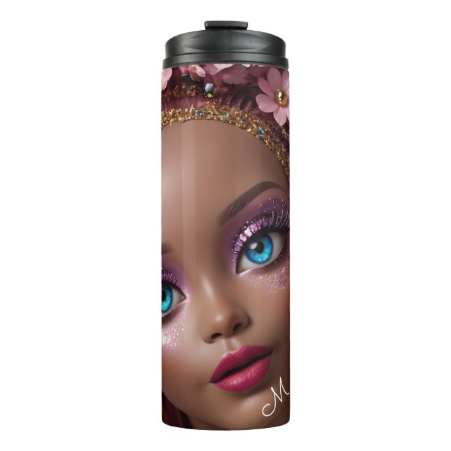Sparkly Doll Glitter and Flowers Thermal Tumbler (Front)