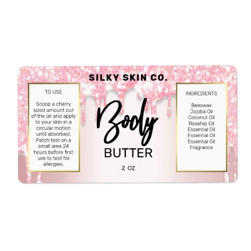 Sparkly Dripping Glitter Pink Body Butter Labels