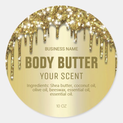 Sparkly Dripping Gold Glitter Body Butter Labels