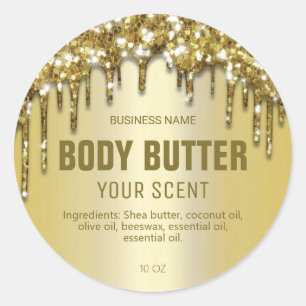 Sparkly Dripping Gold Glitter Body Butter Labels