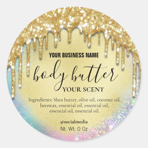 Sparkly Dripping Gold Glitter Body Butter Labels