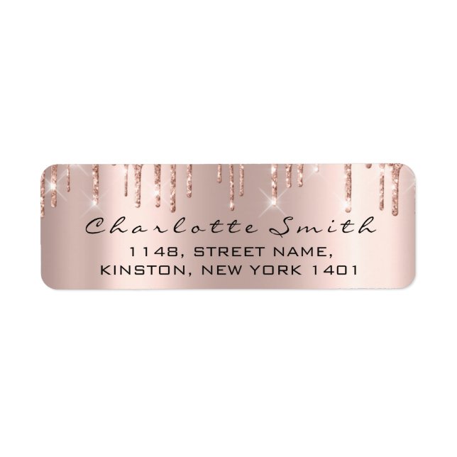 Sparkly Drips Rose Blush Return Address Wedding Label (Front)