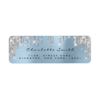 Sparkly Drips Silver Gray Gray Blue RSVP Wedding Label