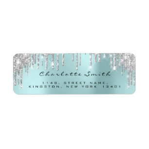 Sparkly Drips Silver Gray Grey Aqua RSVP Wedding Label