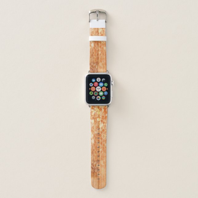 Sparkly elegant orange bamboo wood print apple watch band (Front)
