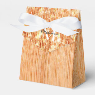 Sparkly elegant orange bamboo wood print favor boxes
