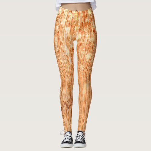 Sparkly elegant orange bamboo wood print leggings