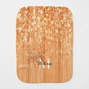 Sparkly elegant orange bamboo wood print Monogram Baby Burp Cloth