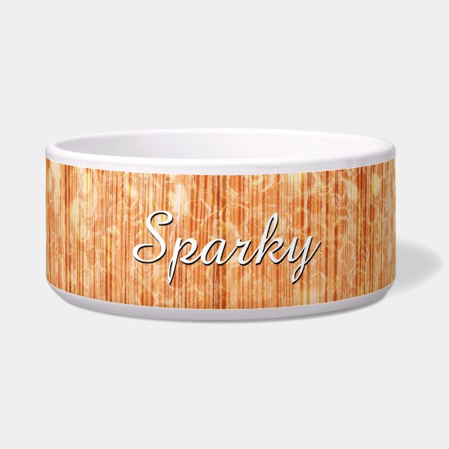 Sparkly elegant orange bamboo wood print Monogram Bowl (Front)