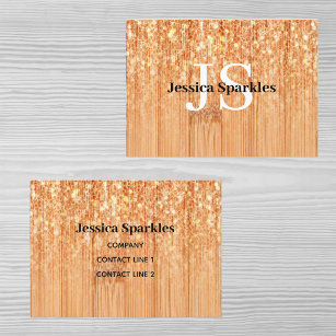 Sparkly elegant orange bamboo wood print Monogram Business Card