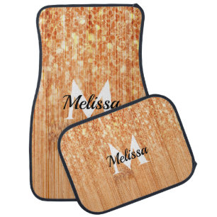 Sparkly elegant orange bamboo wood print Monogram Car Floor Mat