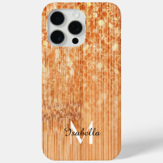 Sparkly elegant orange bamboo wood print Monogram iPhone 15 Pro Max Case