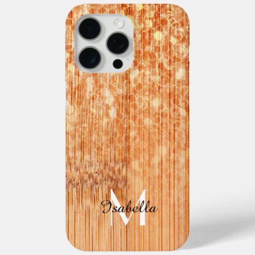 Sparkly elegant orange bamboo wood print Monogram iPhone 15 Pro Max Case