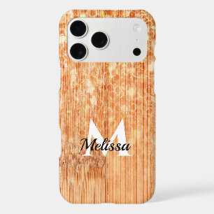 Sparkly elegant orange bamboo wood print Monogram iPhone 17 Pro Max Case