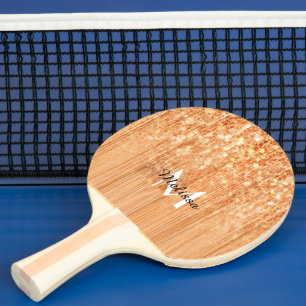 Sparkly elegant orange bamboo wood print Monogram Ping Pong Paddle