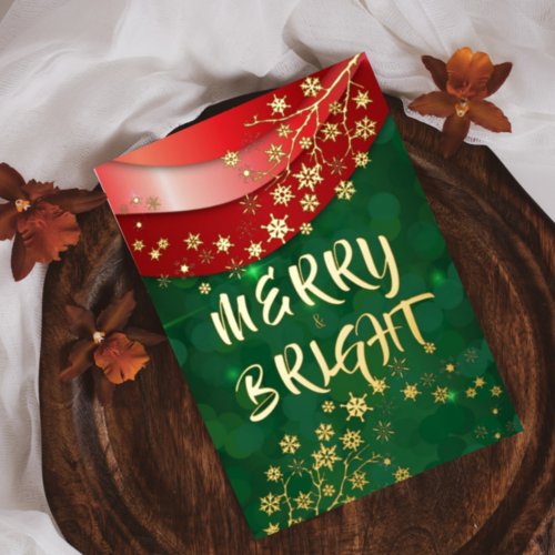 Sparkly Elegant Red Green Seasonal Merry  Bright Foil Holiday Card