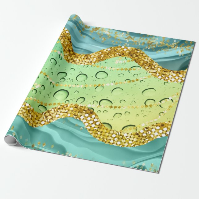 Sparkly Emerald Green | Elegant Luminous Gradient Wrapping Paper (Unrolled)