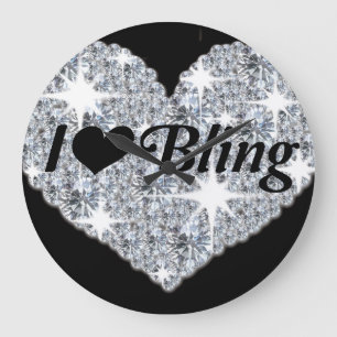 Sparkly faux diamond heart 'i lover bling' clock