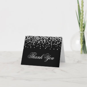Sparkly Faux Diamonds Black Thank You Card