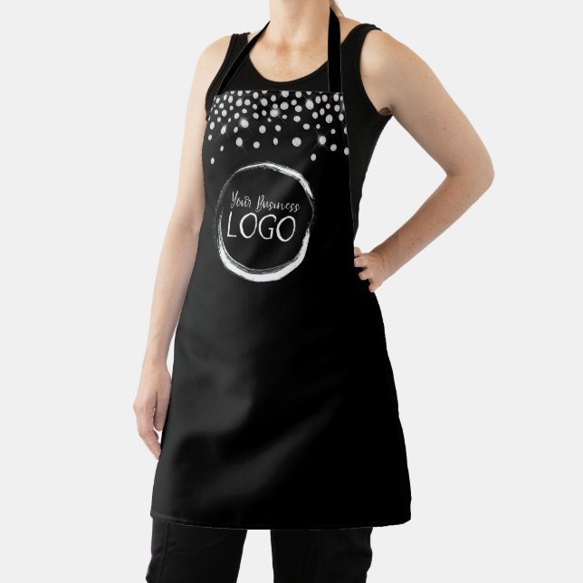 Sparkly Faux Rhinestones Business Logo Black Apron (Insitu)