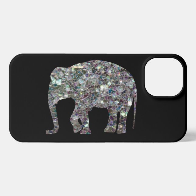 Sparkly faux silver mosaic glitter Elephant iPhone Case (Back Horizontal)