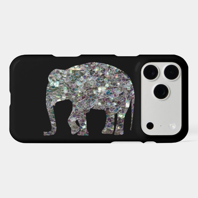 Sparkly faux silver mosaic glitter Elephant iPhone Case (Back Horizontal)
