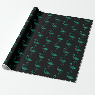 Sparkly flamingo Emerald glitter pattern black Wrapping Paper