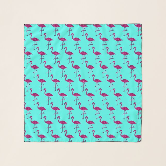 Sparkly flamingo faux sparkles pattern teal blue scarf (Front)