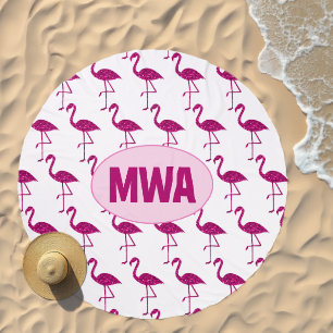 Sparkly flamingo hot pink faux sparkles Monogram Beach Towel