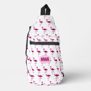 Sparkly flamingo hot pink faux sparkles Monogram Sling Bag