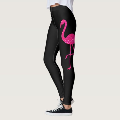 Sparkly flamingo neon Pink black Leggings