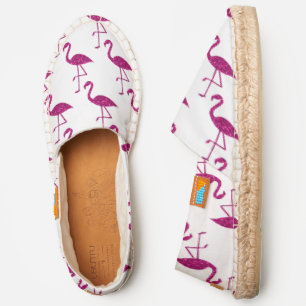 Sparkly flamingo Pink faux sparkles custom white Espadrilles