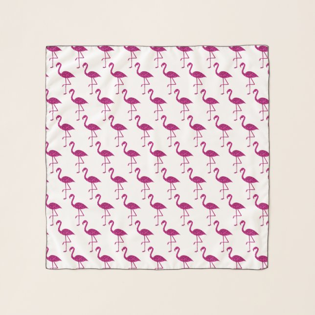 Sparkly flamingo Pink faux sparkles pattern white Scarf (Front)
